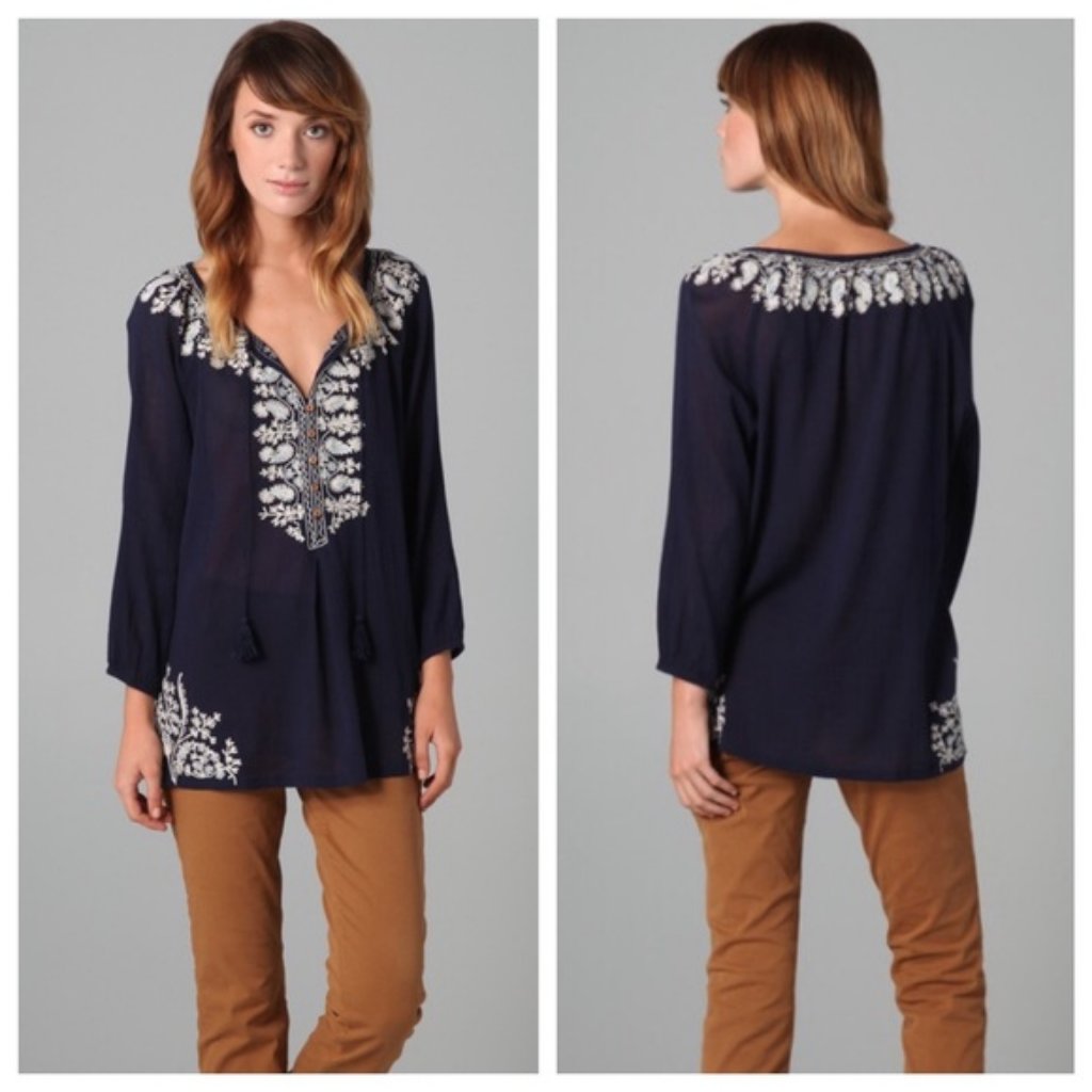 Joie Haruko Embroidered Tunic In Navy